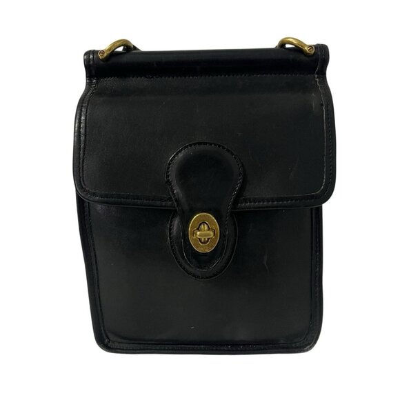 VTG Coach Murphy Black Leather Brass Turn Lock Crossbody Bag 90s USA - Picture 1 of 16
